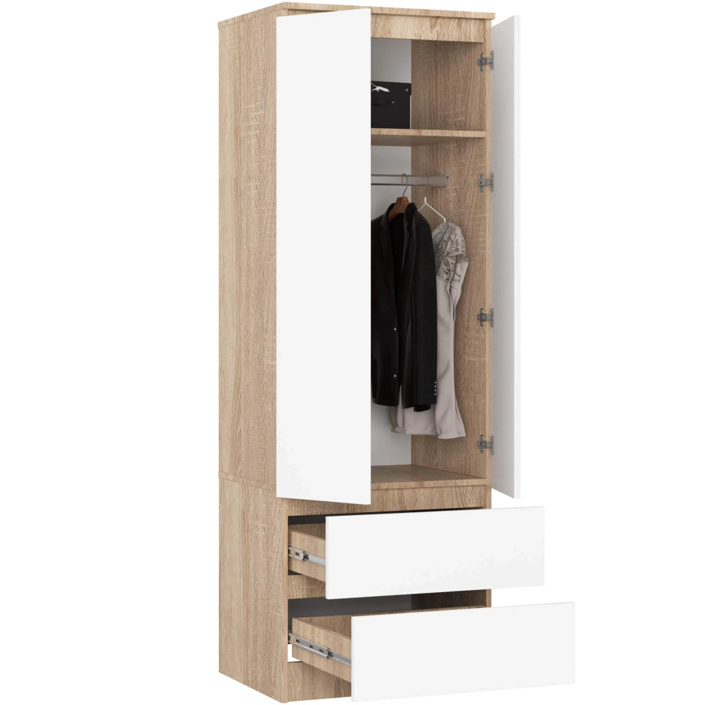 Armadio AKORD S60 Sonoma Quercia 60 cm 2 ante 2 cassetti inserto frontale Bianco 60x51x180 cm