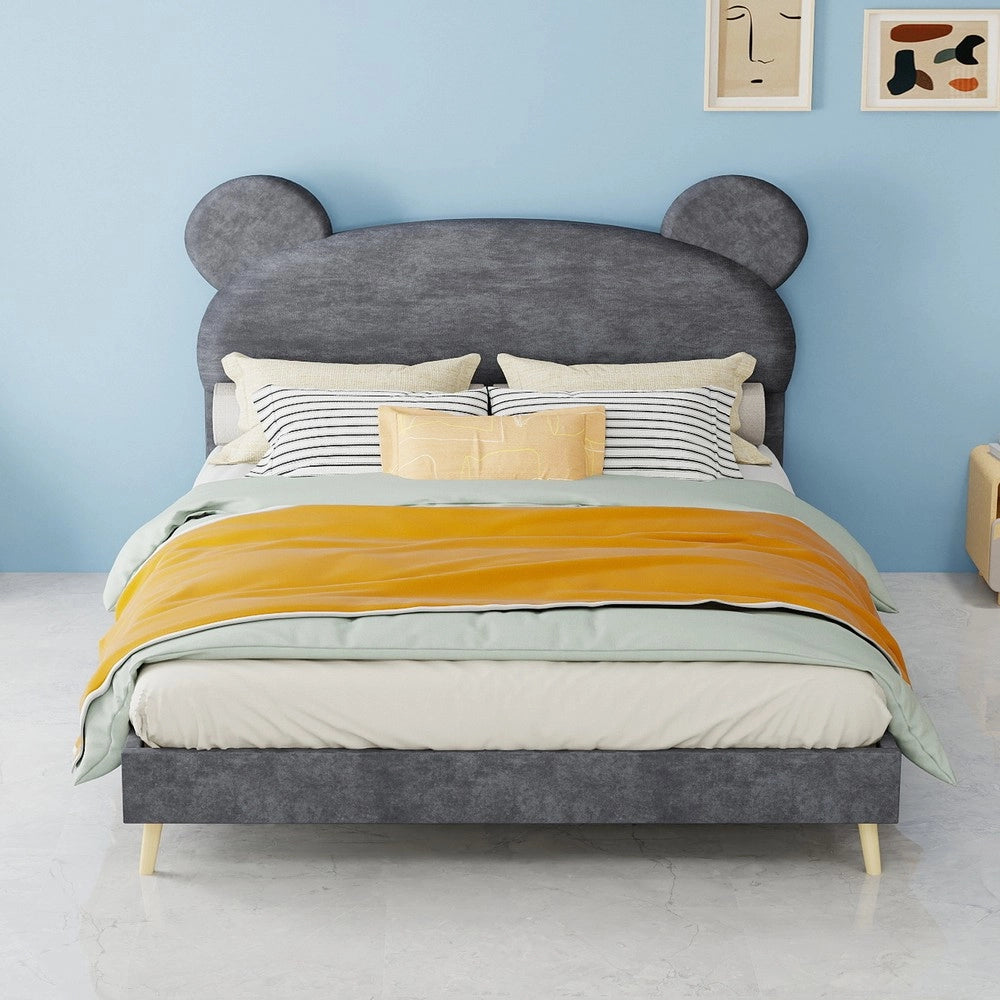 Letto Imbottito con Testiera in Tessuto e Materasso a Molle, con Materasso ¨C MINIMAL ¨C Grigio, 140x200