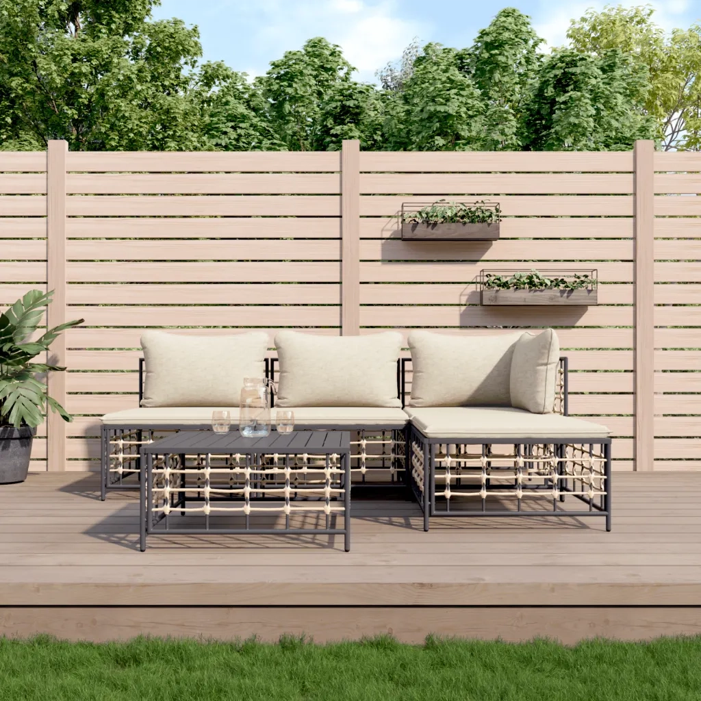 Set Divani da Giardino 5 pz con Cuscini Antracite in Polyrattan 3186732