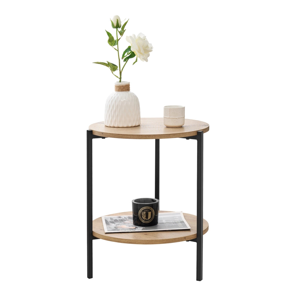 Tavolino Basso Kuopio a 2 Ripiani Rotondi Ø40cm Effetto Legno [en.casa]