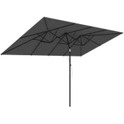 Ombrellone Doppio Inclinabile e Regolabile con Cordicella, in Poliestere e Metallo, 150x295x170-214 cm, Grigio