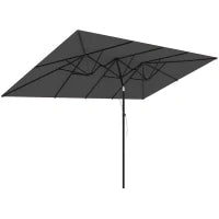 Ombrellone Doppio Inclinabile e Regolabile con Cordicella, in Poliestere e Metallo, 150x295x170-214 cm, Grigio