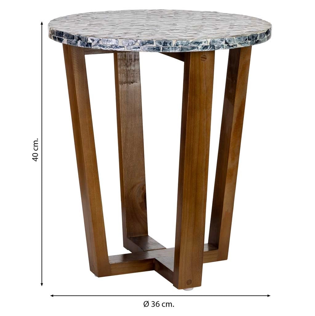 Tavolino ausiliario in legno e madreperla grigia D36x40h cm
