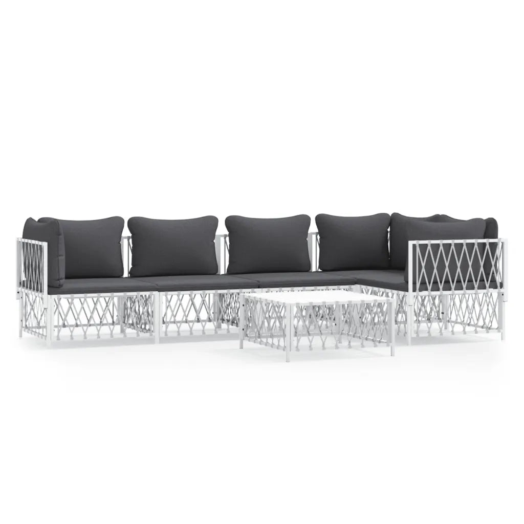 Set Salotto da Giardino 6 pz con Cuscini in Acciaio Biancocod mxl 100560