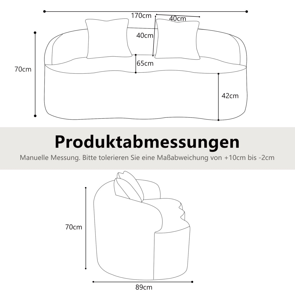 Divano 2 posti curvo con supporto ergonomico 2 cuscini senza montaggio per soggiorno e ufficio in schiuma e molle bianco