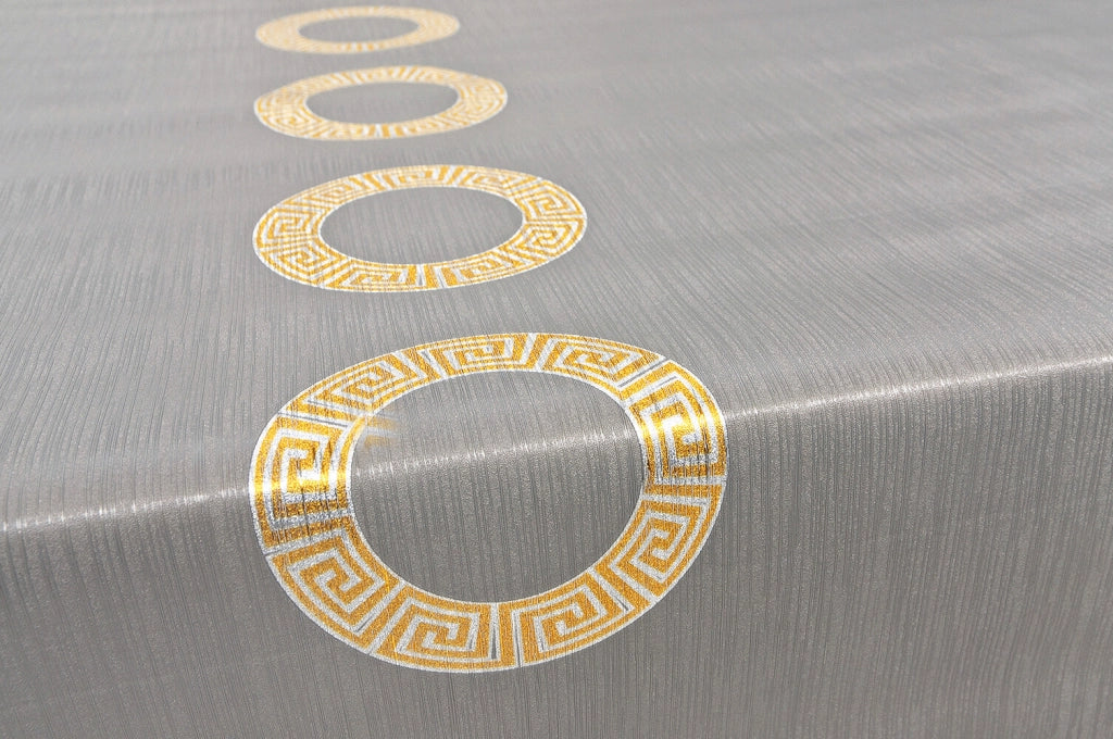 Tovaglia Cucina Antimacchia Metallizzata 140x450 Cm Tessuto Plastificato Copritavolo Chiave Greca Oro