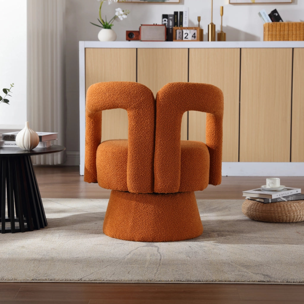 OKWISH Poltrona Girevole a 360 Gradi, Schienale e Braccioli Arrotondati, Seduta Imbottita Ampia, Bouclé, Arancione