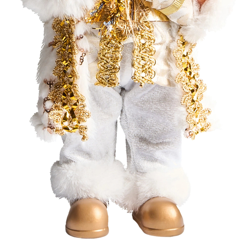 Figurina decorativa in tessuto e materiale sintetico bianco e oro Babbo Natale Figura di Natale Ornamento natalizio