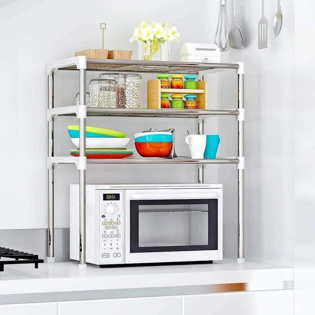 Scaffale Salvaspazio per Microonde 60x25x65 cm 3 Ripiani Rack per Cucina