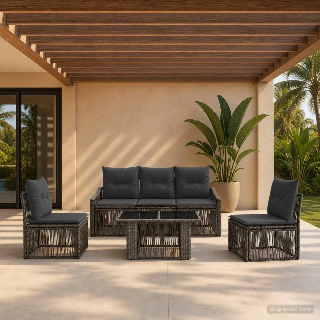 Set Divano da Giardino 6 pz Grigio e Grigio Scuro polyrattan 3437228