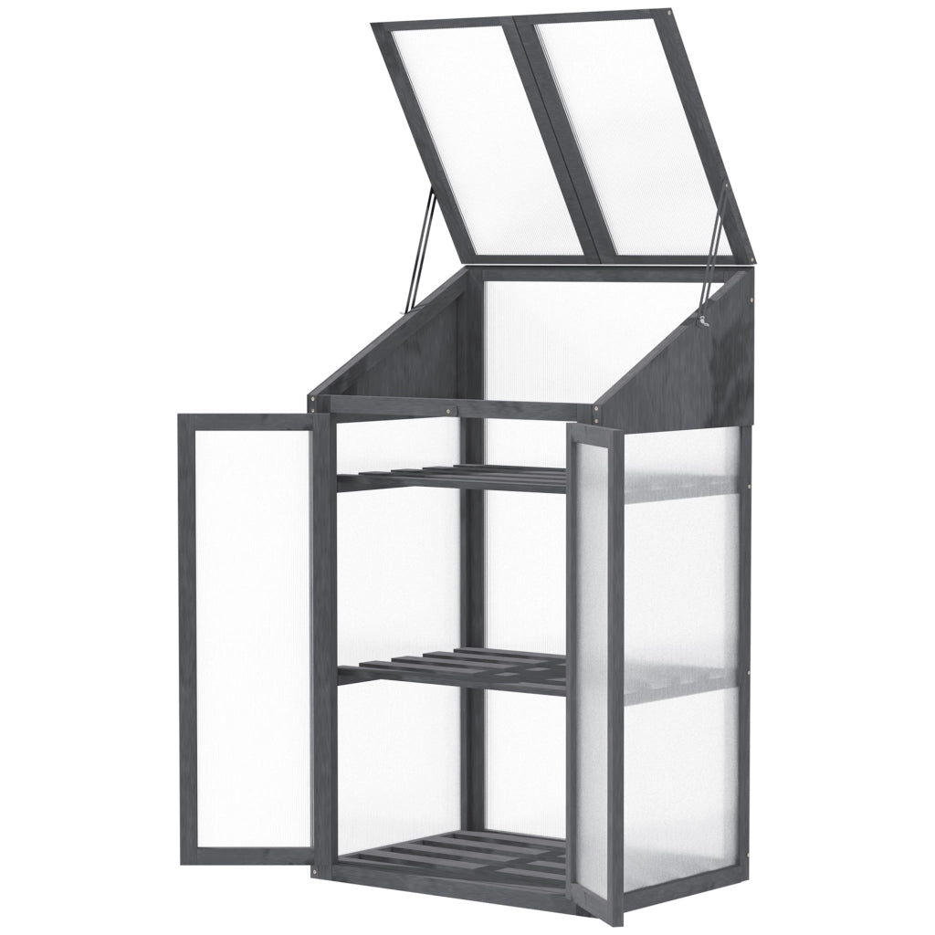 Mini serra ¨C zephmum ¨C telaio in legno, 3 ripiani, 70x50x120 cm, grigio