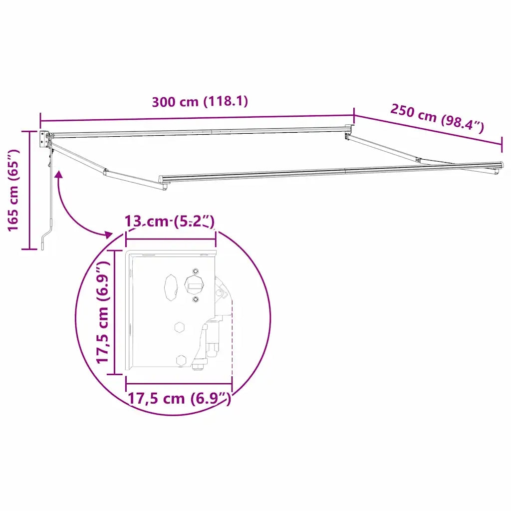 Tenda da Sole Bianco 3 x 2,5 m Metallo