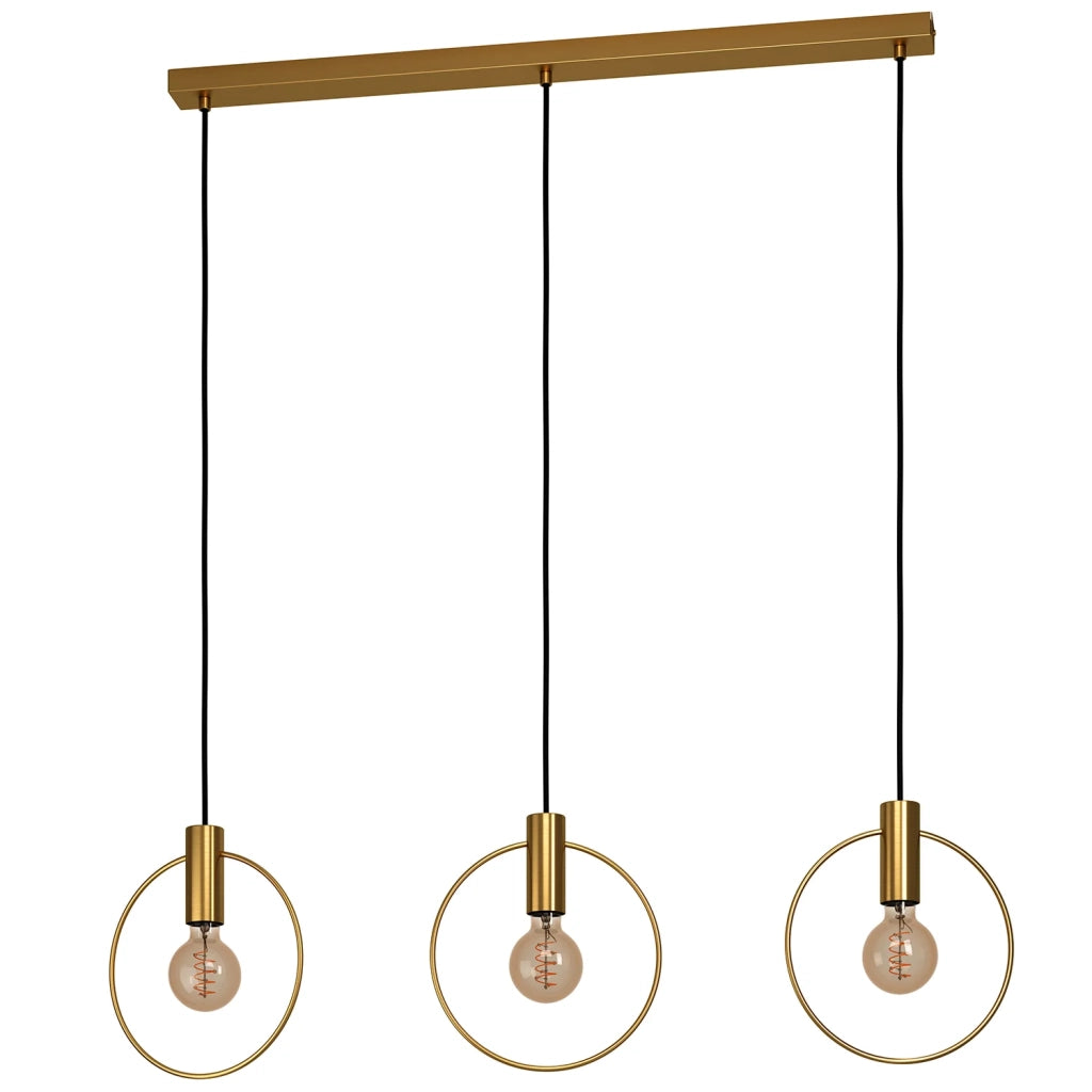 Lampadario A Sospensione Contemporaneo Manizales Acciaio Ottone 3 Luci E27