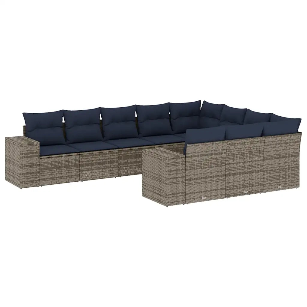 Set Divani da Giardino 10 pz con Cuscini Grigio in Polyrattan 3223090