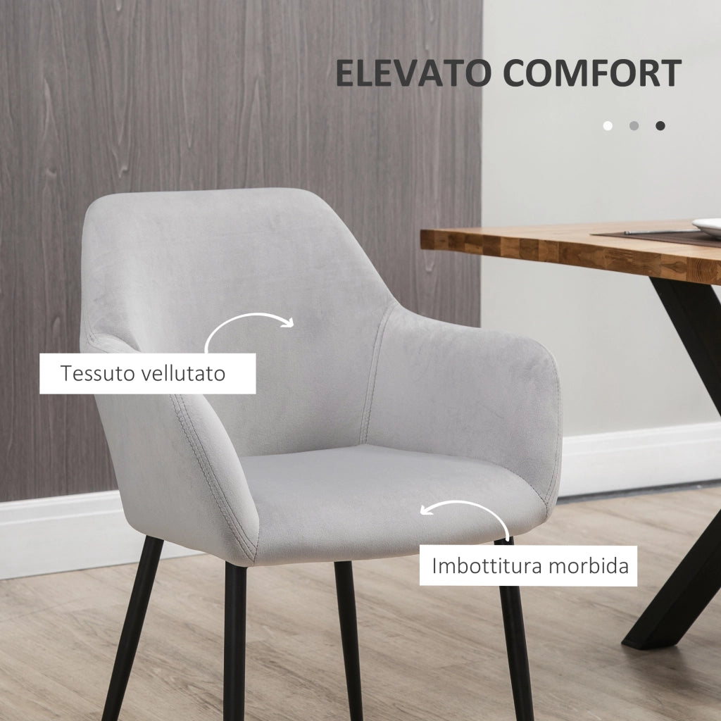Easycomfort Set 2 Sedie per Soggiorno Nordiche con Schienale e Braccioli Ricurvi e Seduta Imbottita, 54x57x80 cm, Grigio