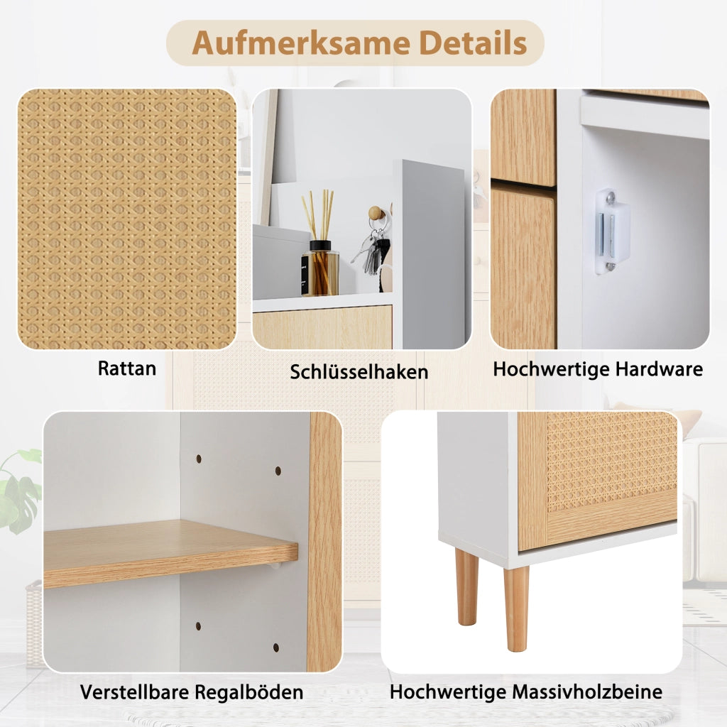 OKWISH Scarpiera con 3 Ante a Ribalta e 1 Cassetto, Ripiani Regolabili, per Ingresso, MDF, Naturale e Bianco, 90 x 17 x 125 cm