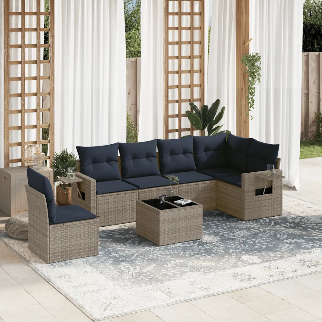 Set Divani da Giardino 7 pz con Cuscini Grigio in Polyrattan 3220240