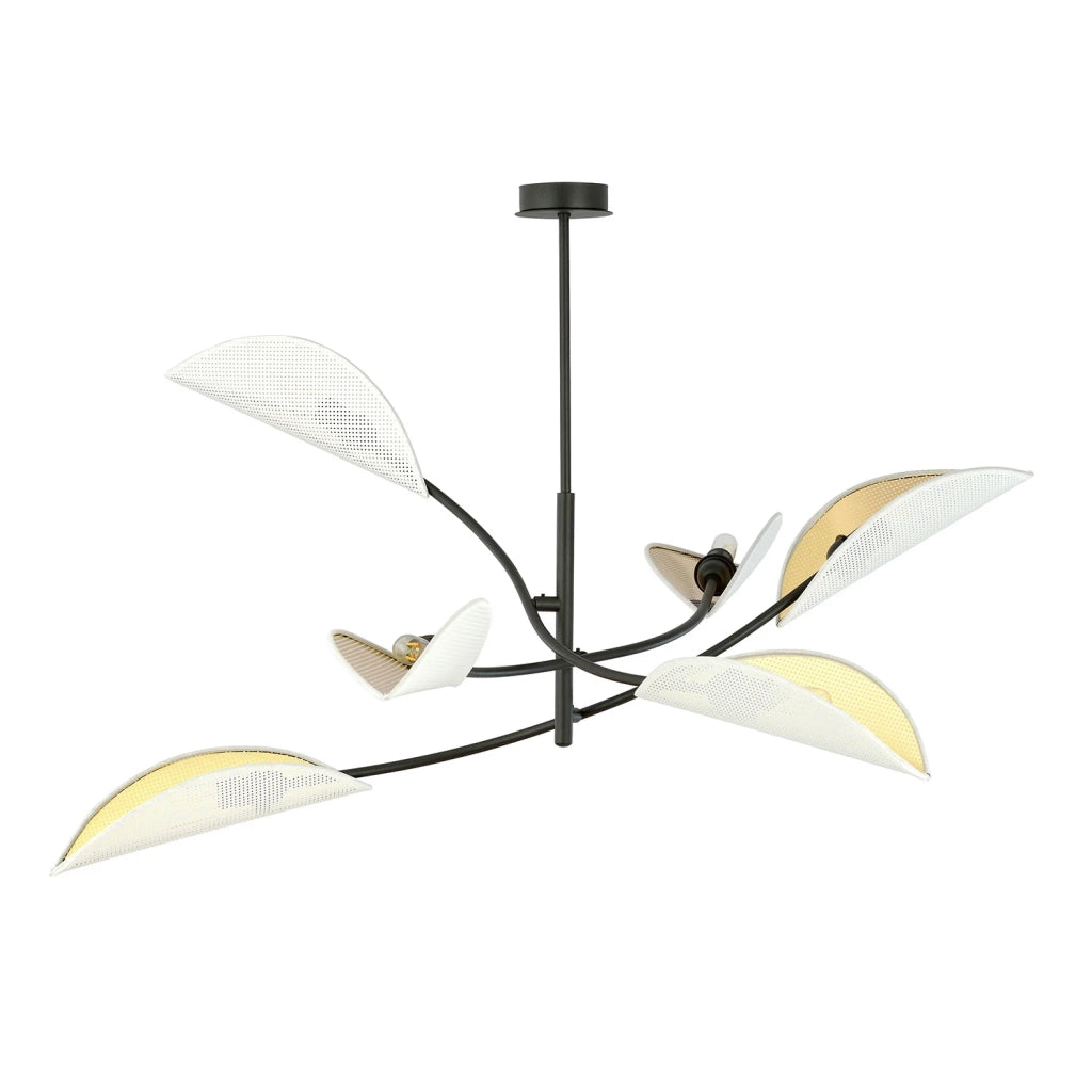 Sospensione Nordica 6 Luci Ares In Acciaio Nero Bianco E Oro Bracci Regolabili