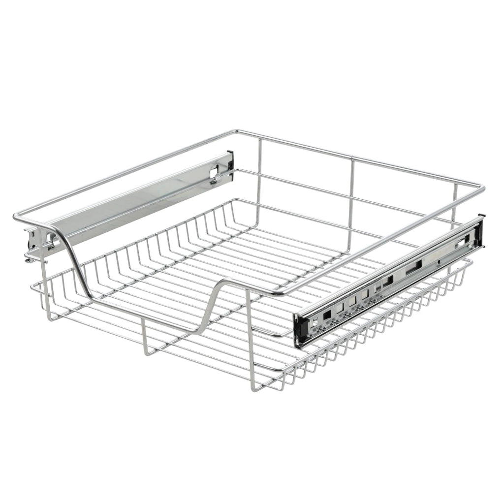 Set di 2 cestelli portaoggetti con guide telescopiche estrazione totale fino a 20 kg acciaio cromato 47 x 44 x 14 cm argento 03_0005765