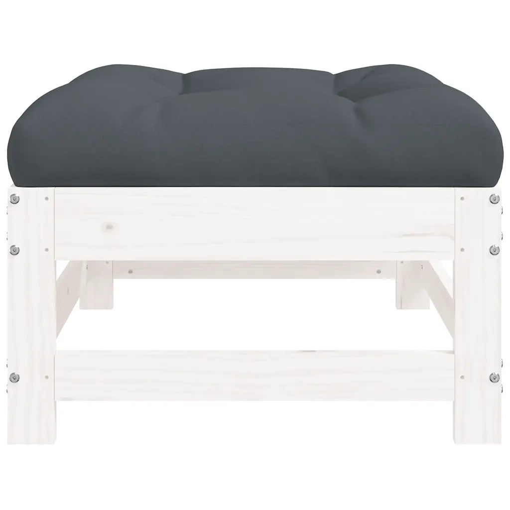Sedia da giardino-Poggiapiedi da Giardino con Cuscino Legno Massello Pino Bianco 919492