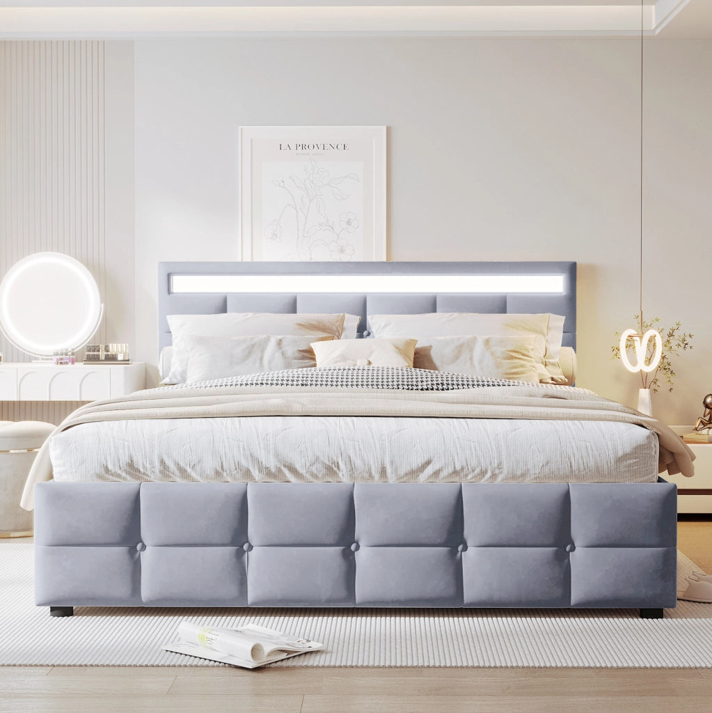 Letto imbottito 180x200 cm con LED e vano contenitivo idraulico