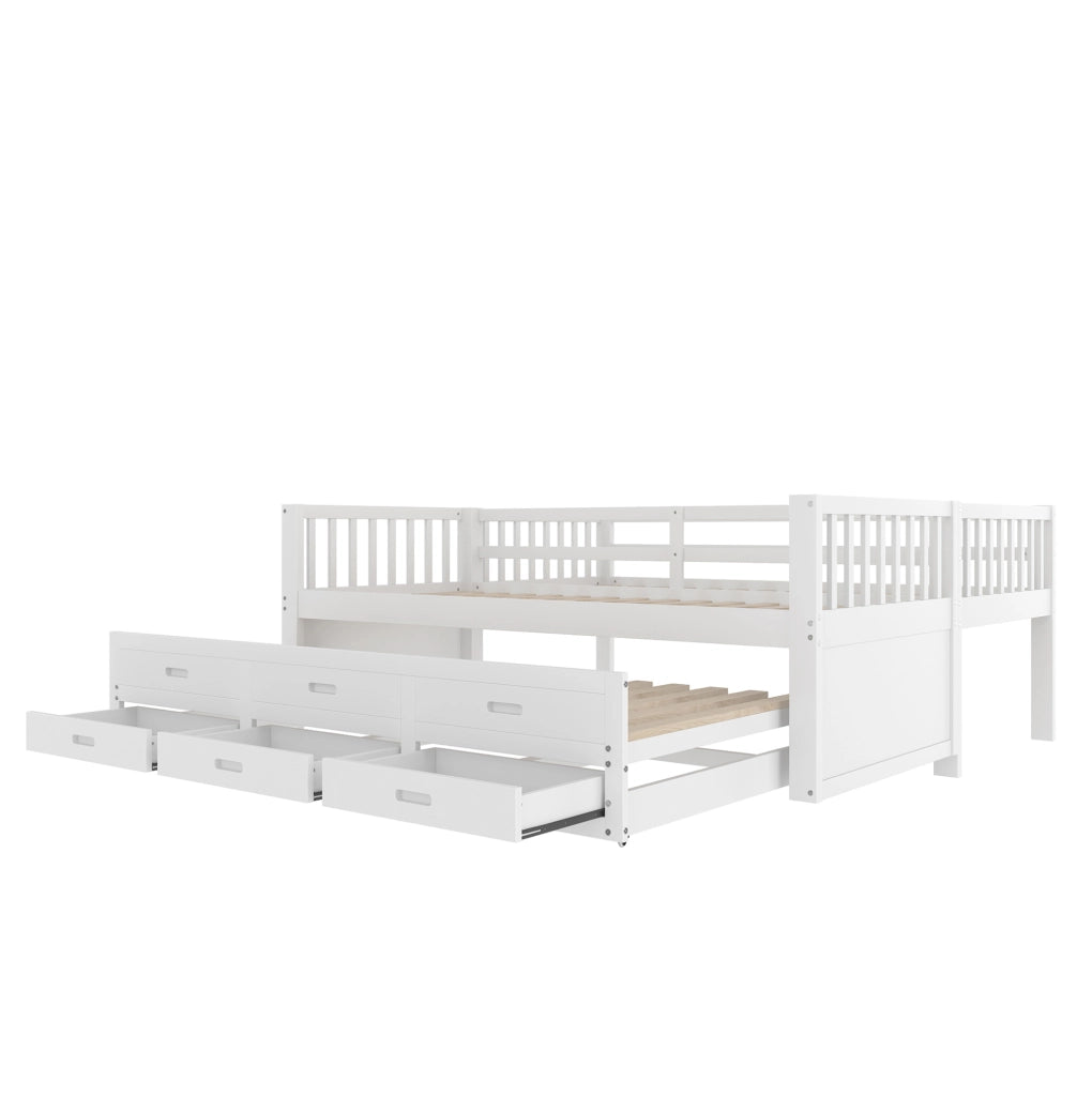 Letto a castello 90x200 cm con letto estraibile e 3 cassetti in pino e MDF bianco
