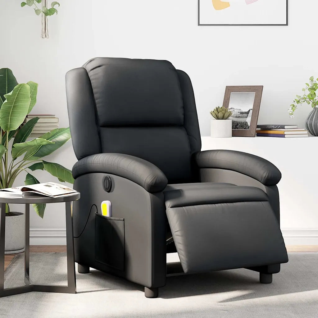 Poltrona Massaggiante | Sedia Relax Reclinabile Elettrica Nera in Vera Pelle