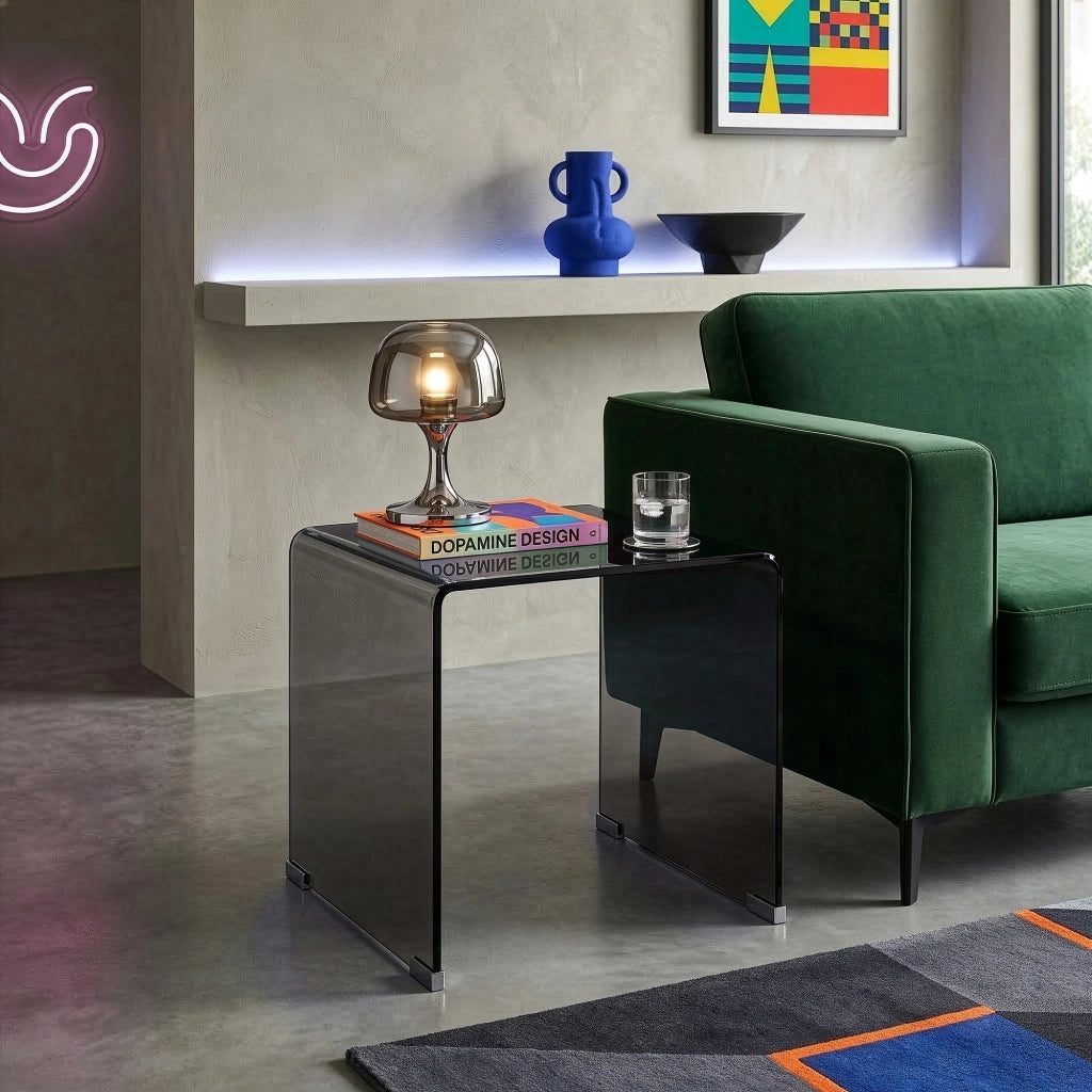 Tavolino da Salotto Varlofrek in Vetro 50 x 50 x 50 cm - Grigio Scuro [en.casa]