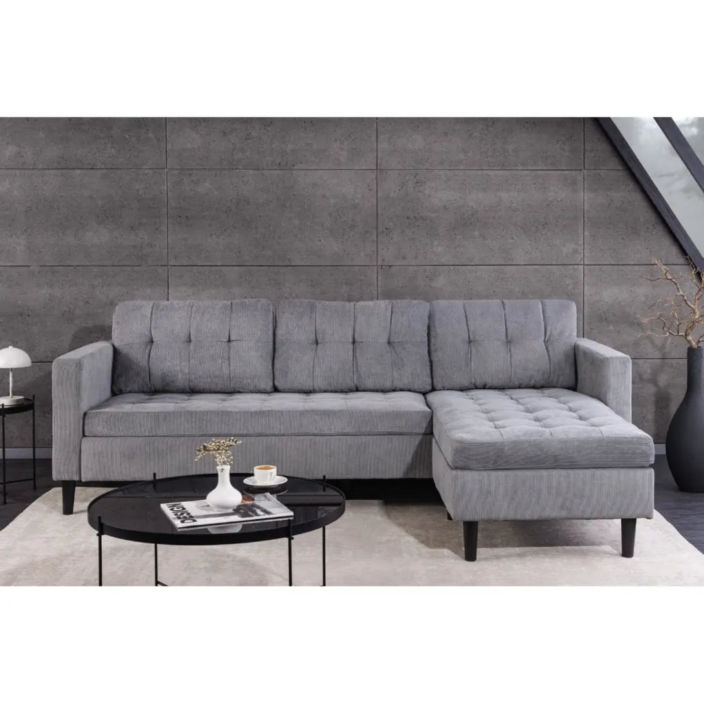 Divano ad angolo CITY grigio chiaro reversibile – Divano contemporaneo in tessuto a costine
