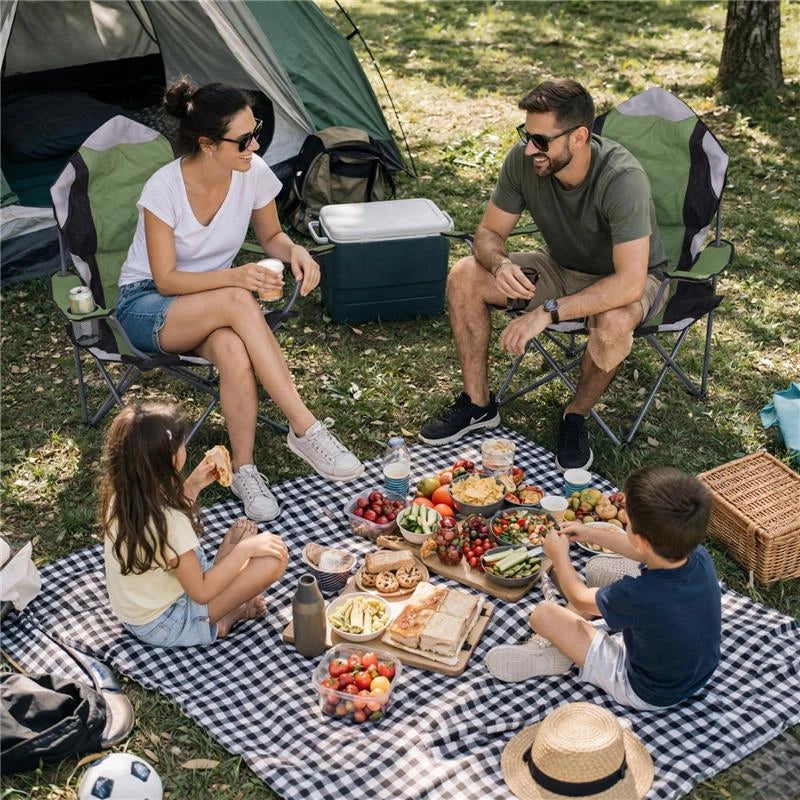 SET 2 SEDIE DA CAMPING IN TESSUTO VERDE CON CHIUSURA A FISARMONICA POGGIOLI E PORTA BEVANDE 60X90X105 CM
