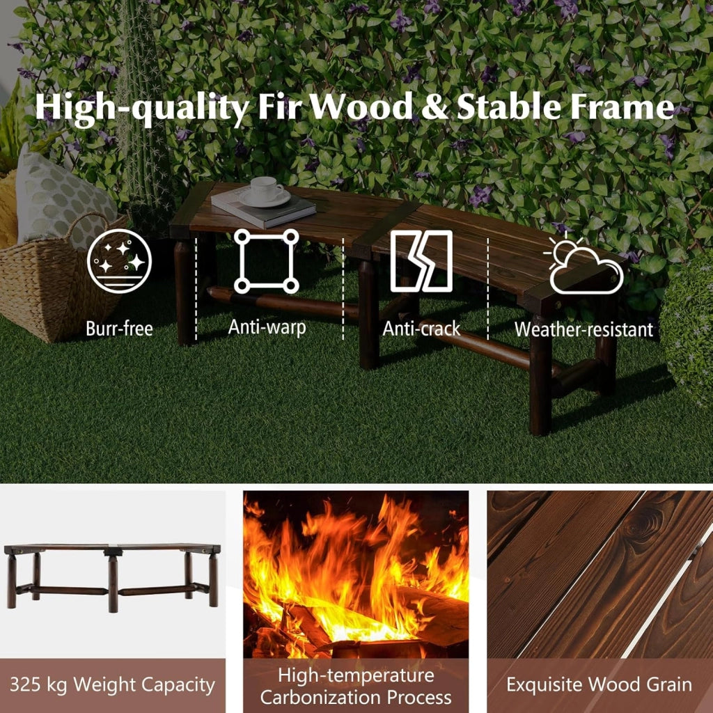 Panca da giardino resistente alle intemperie, in legno massiccio carbonizzato, portata fino a 325 kg, curva, 139 x 36 x 41 cm, QS44623DE