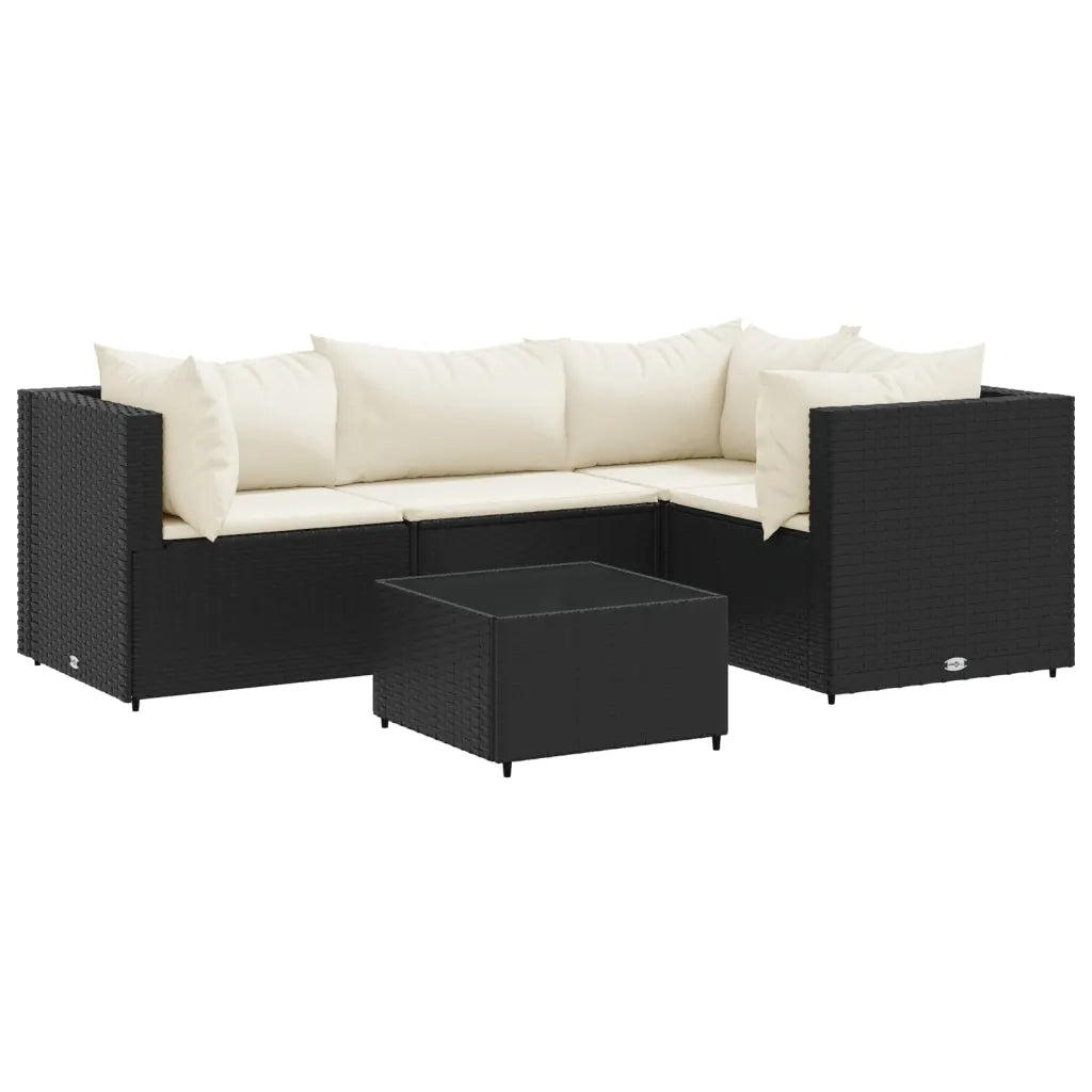 Set Divani da Giardino 5 pz con Cuscini Nero in Polyrattan 3308080