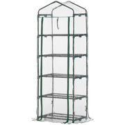 Mini serra in alluminio con 5 ripiani per la coltivazione di fiori o ortaggi, trasparente e verde, in acciaio e plastica, 69 x 49 x 193 cm