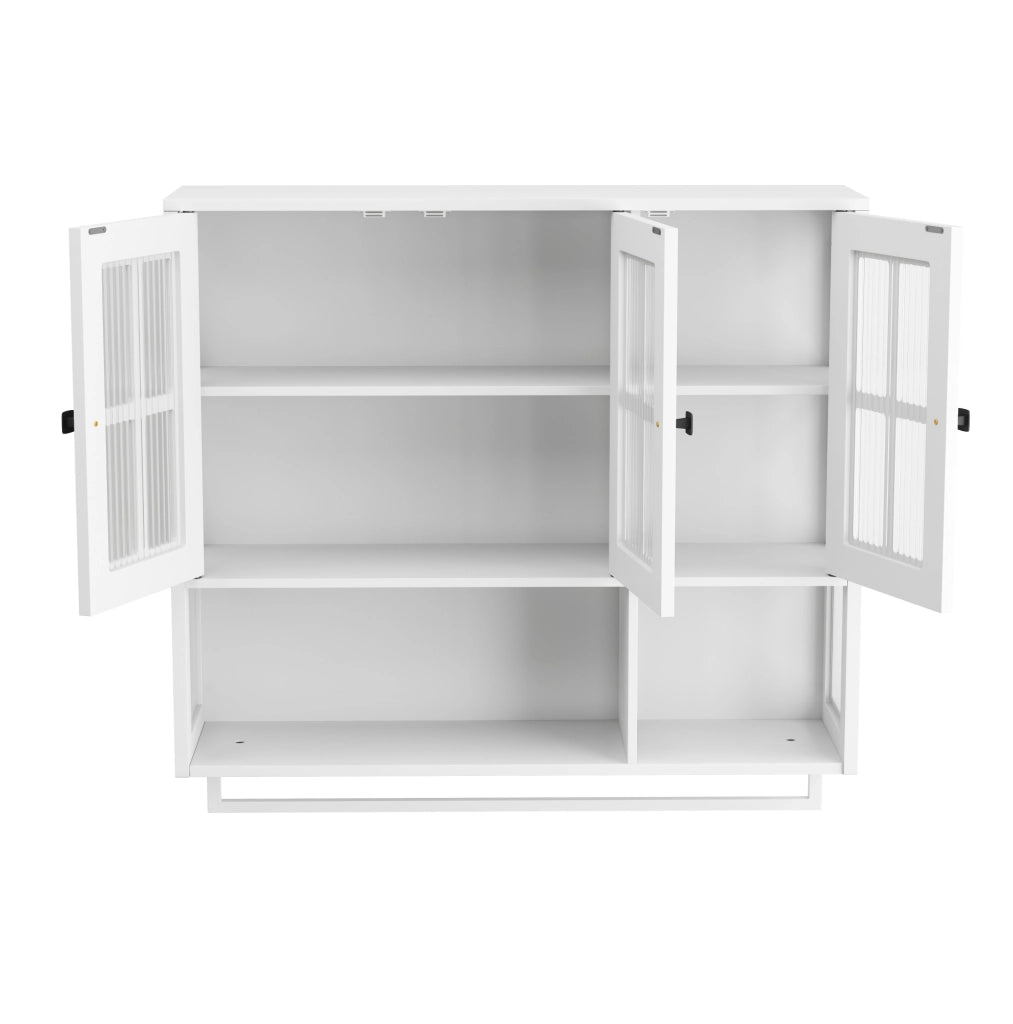 Pensile da bagno bianco a 3 ante con vetro e portasalviette
