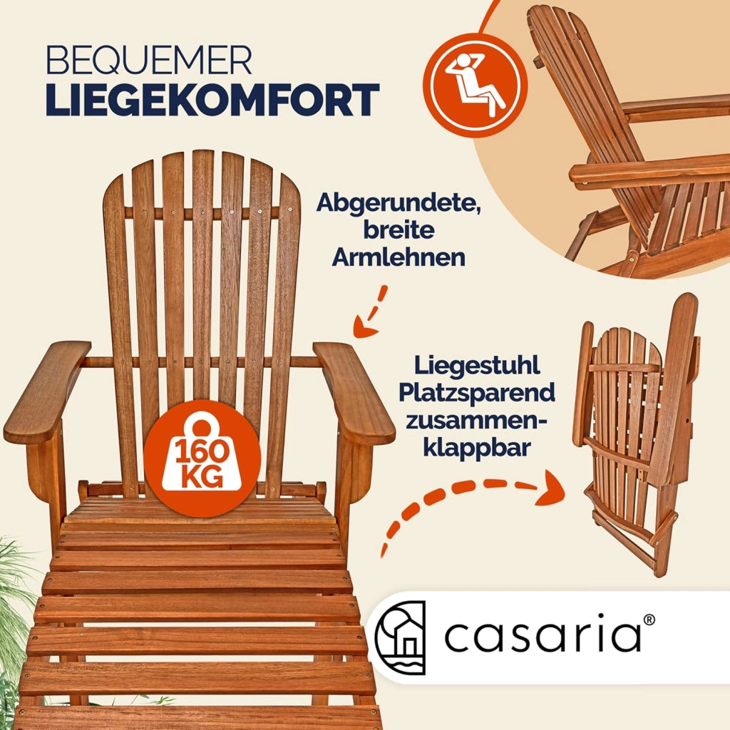 2x Sedia Prendisole Adirondack Sdraio 2 Poggiapiedi Pieghevole Giardino Mare Legno Acacia