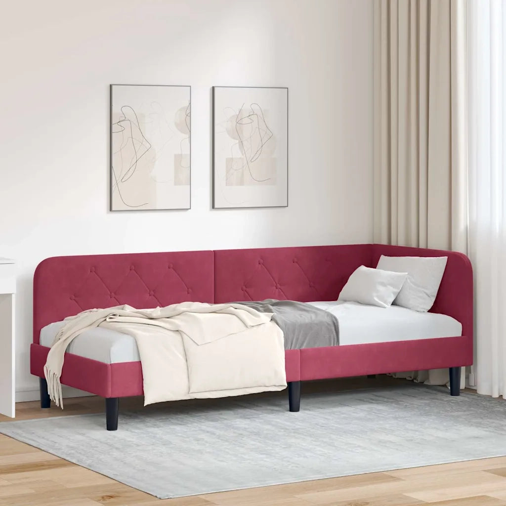 Cornice del letto ad angolo Rosso Vino 80 x 200 cm Velluto