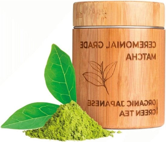 Tea Matcha Biologico in Scatola di Bambù (40g) - Sapore Ricco e Crema - Ideale per Bevande Calde e Freddi Smoothie - Incrementa Energie e Funzione Immunitaria