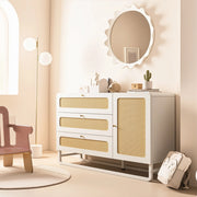 Credenza con 3 cassetti e anta con ripiani regolabili in MDF e metallo bianco 120 × 40 × 85 cm