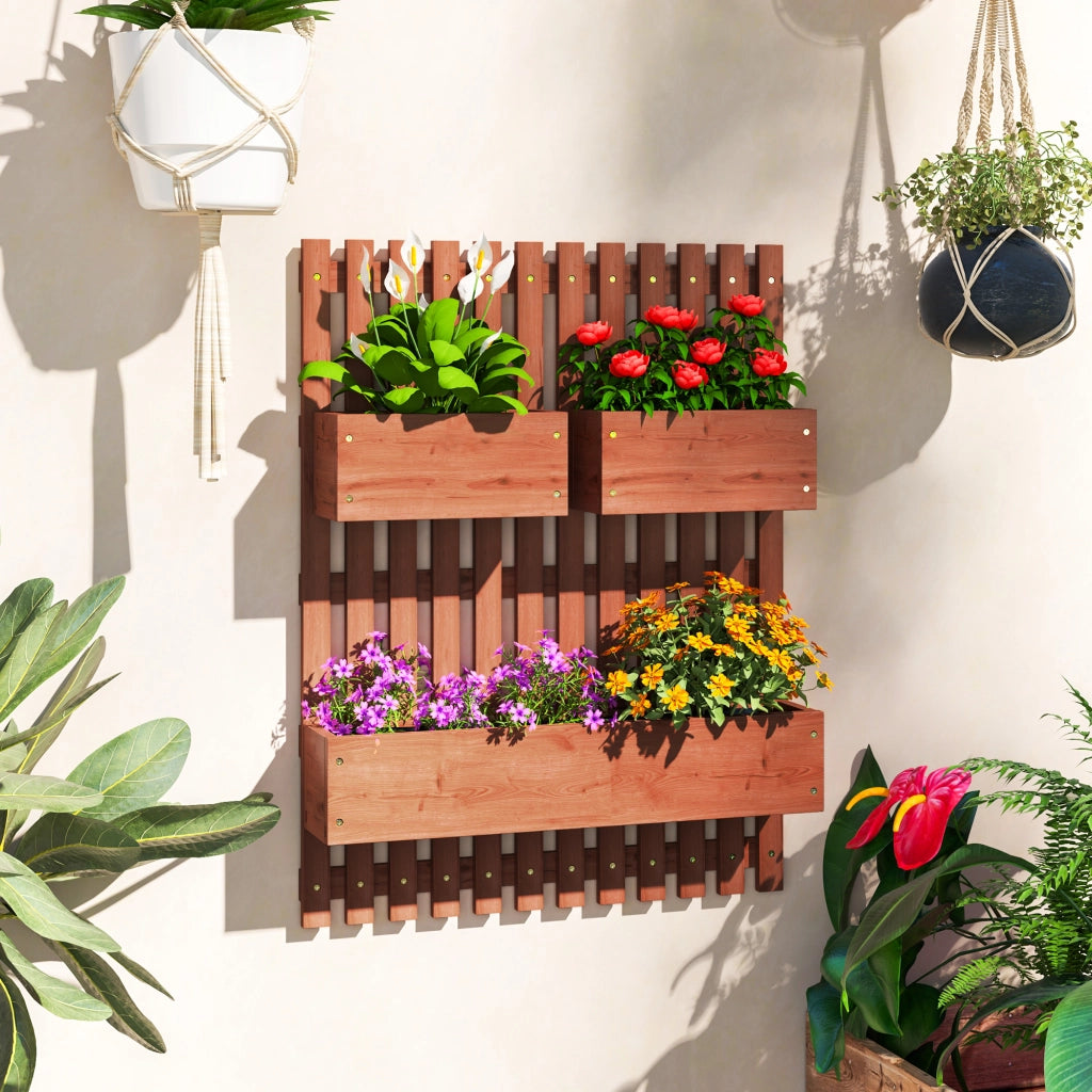 Fioriera Verticale con Vasi ¨C zephmum ¨C Legno Abete Marrone 60x16x80