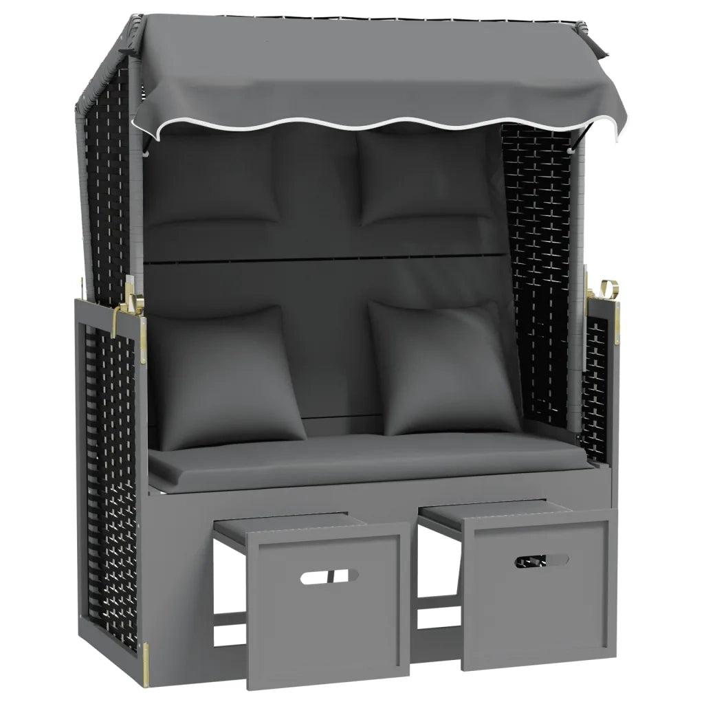 Strandkorb Cuscini Polyrattan e Legno Massello Antracite e Nero