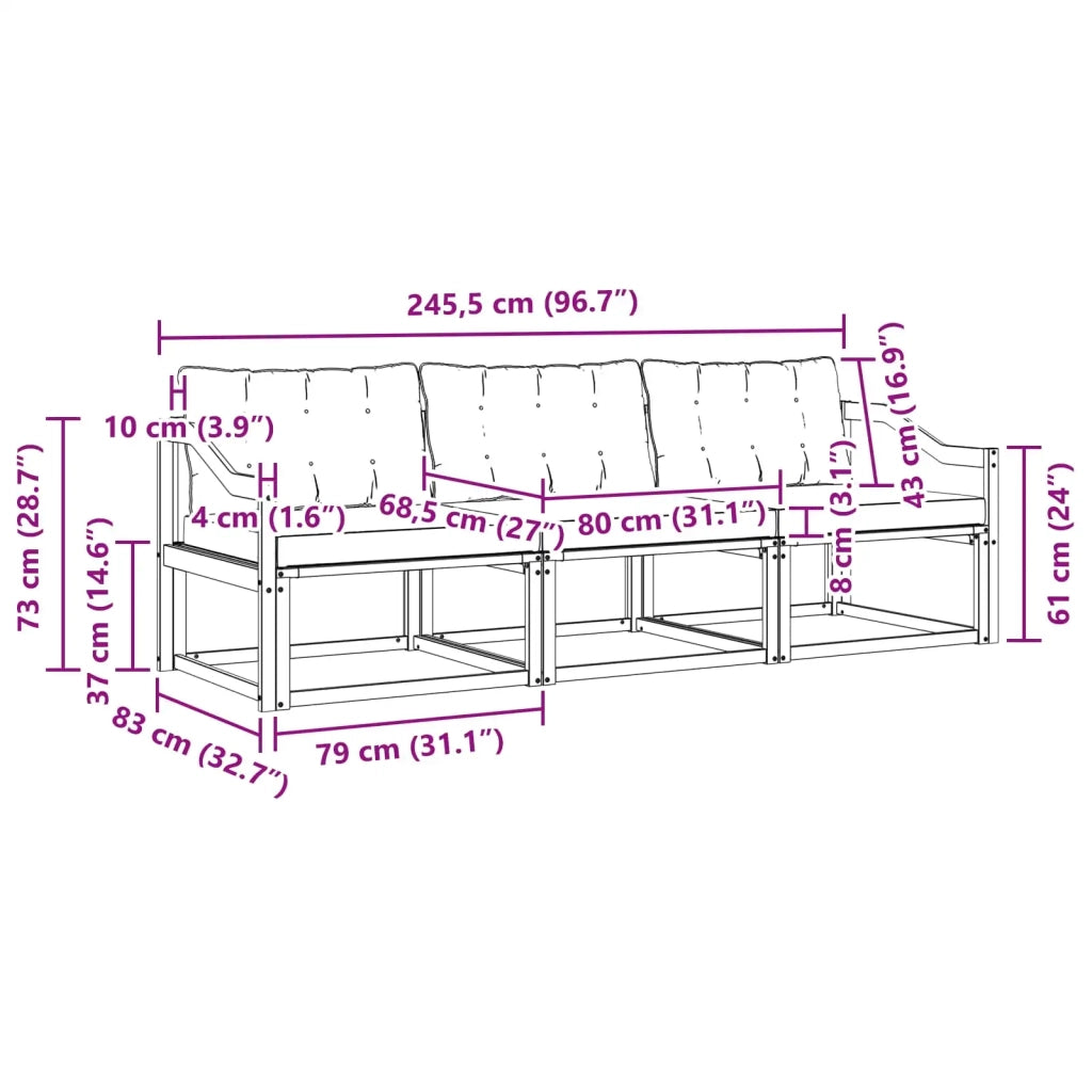 Set di divani da esterno 3 pz Bianco e Nero 3388382