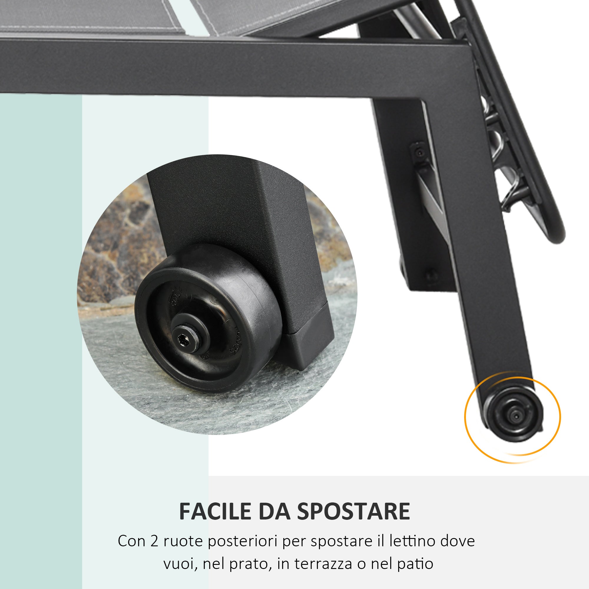 Lettino Prendisole da Giardino 169x65x102 cm  UV Nero e Grigio