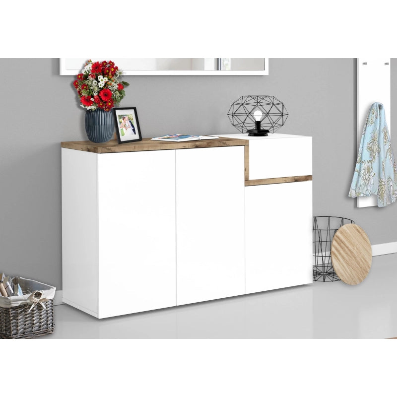 Scarpiera Zet 120 – 3 ante + 1 ribalta – Bianco Lucido/Acero Pereira