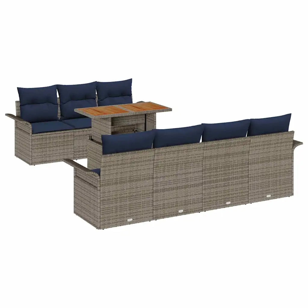 Set Divano da Giardino con cuscino 8 pcs grigio e blu navy