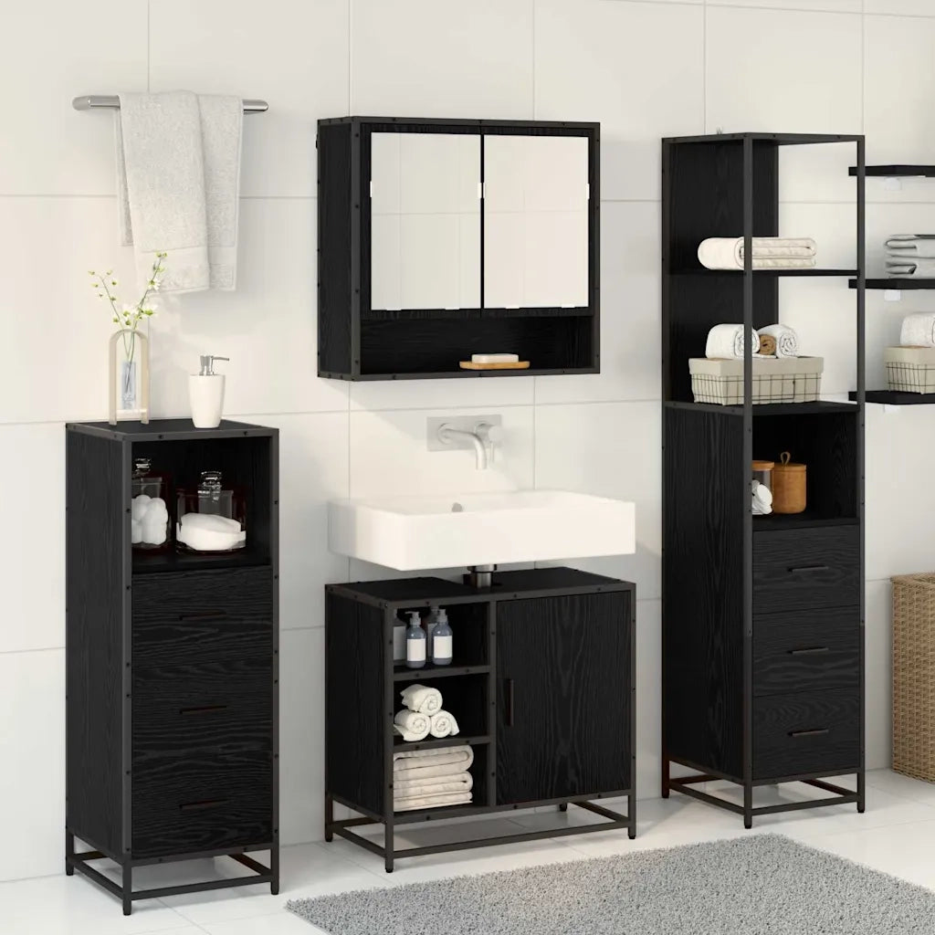 Set di mobili per il bagno 3 pcs Rovere Nero Legno multistrato