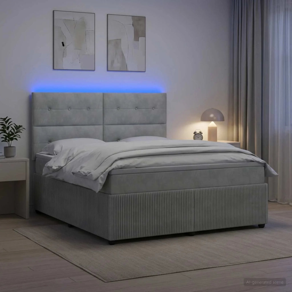 Letto Box Spring LED con Materasso Grigio Chiaro 160 x 200 cm 3456101