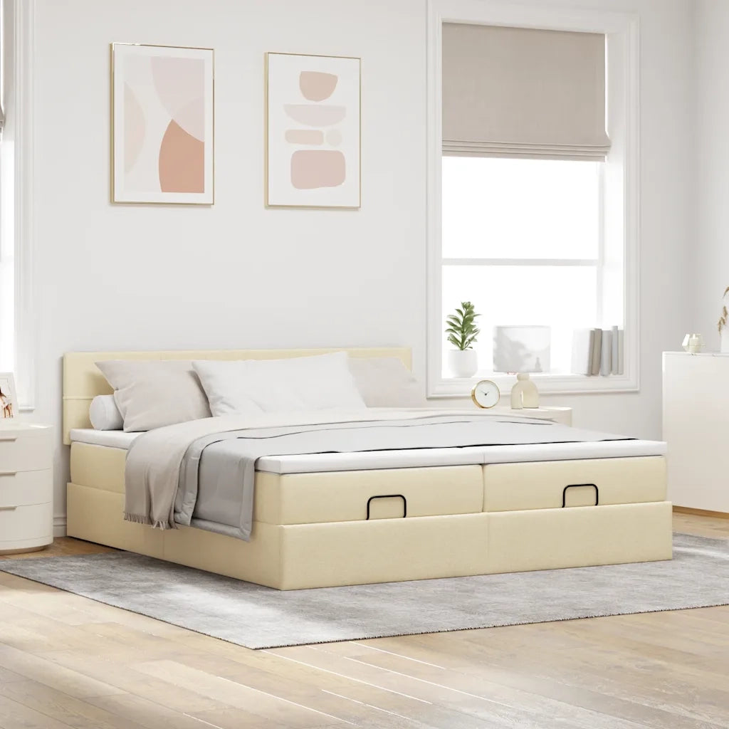 Struttura Letto Pouf con Materassi Crema 160x200 cm in Tessuto 3311992