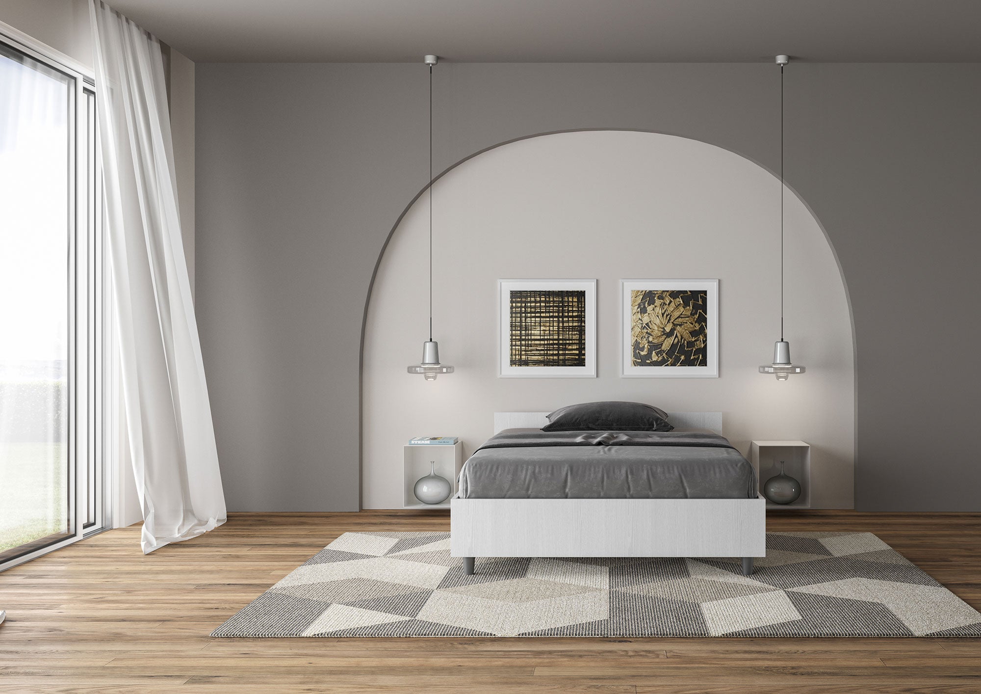 Letto 1 Piazza e Mezzo 120x190 cm con Rete Nuamo Bianco Frassino