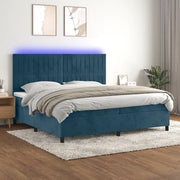 Letto a Molle con Materasso e LED Blu Scuro 200x200 cm