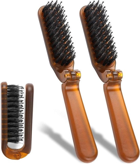 Set di spazzola per capelli mini per viaggio - pieghevole e compatto - pelo di maiale - ripristino e lucidità dei capelli - facile da disfare - formato portatile per viaggi